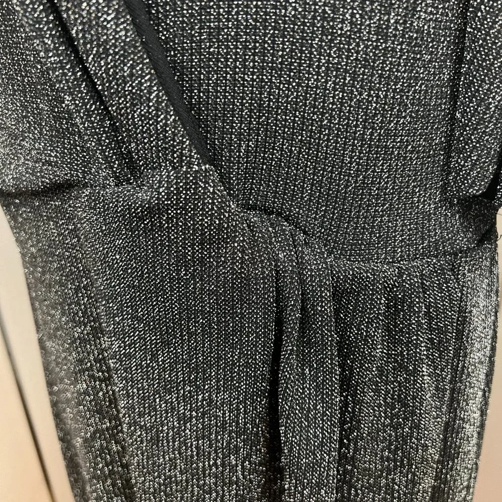Umgee Shimmer Silver Tinsel Knot Faux Wrap Midi Party Dress SZ‎ 1XL